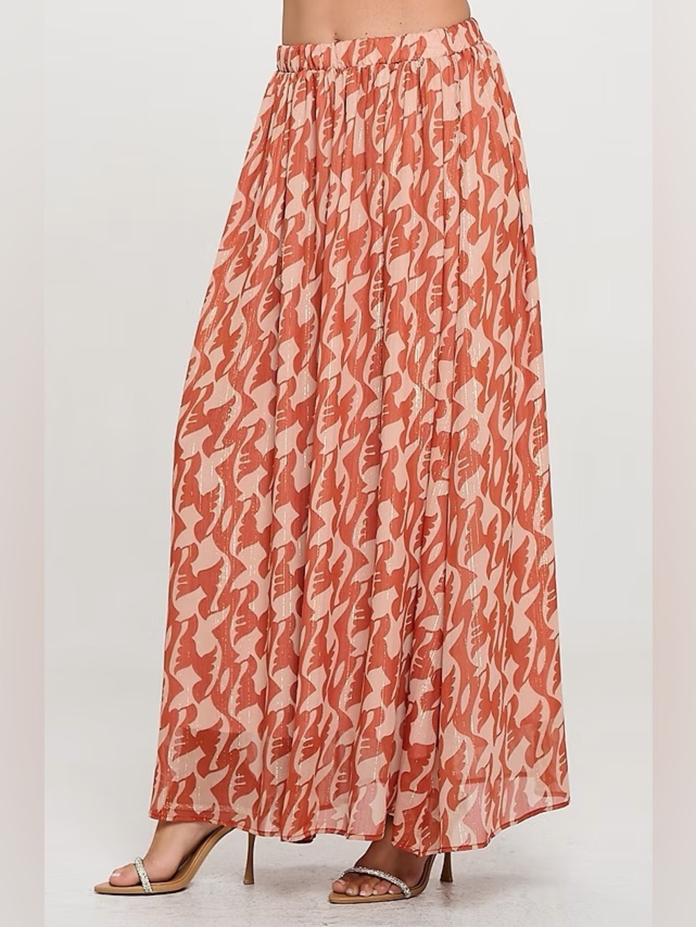 Renee C. Peach & Rust Printed Maxi Skirt